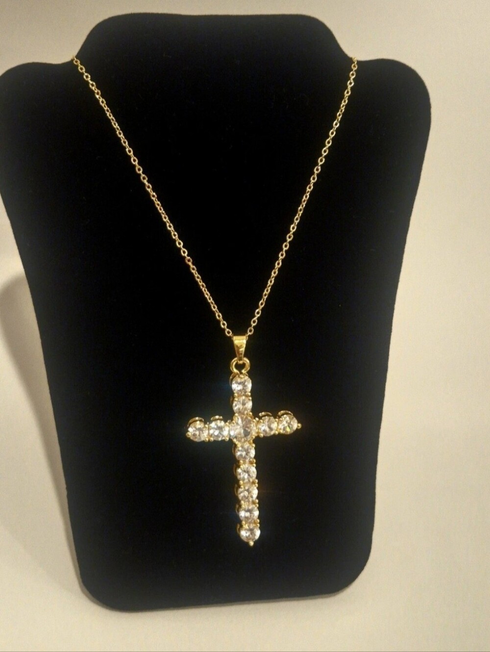 14K Gold Plated Large CZ Cross
Necklace 16"+2" New 2" Pendant